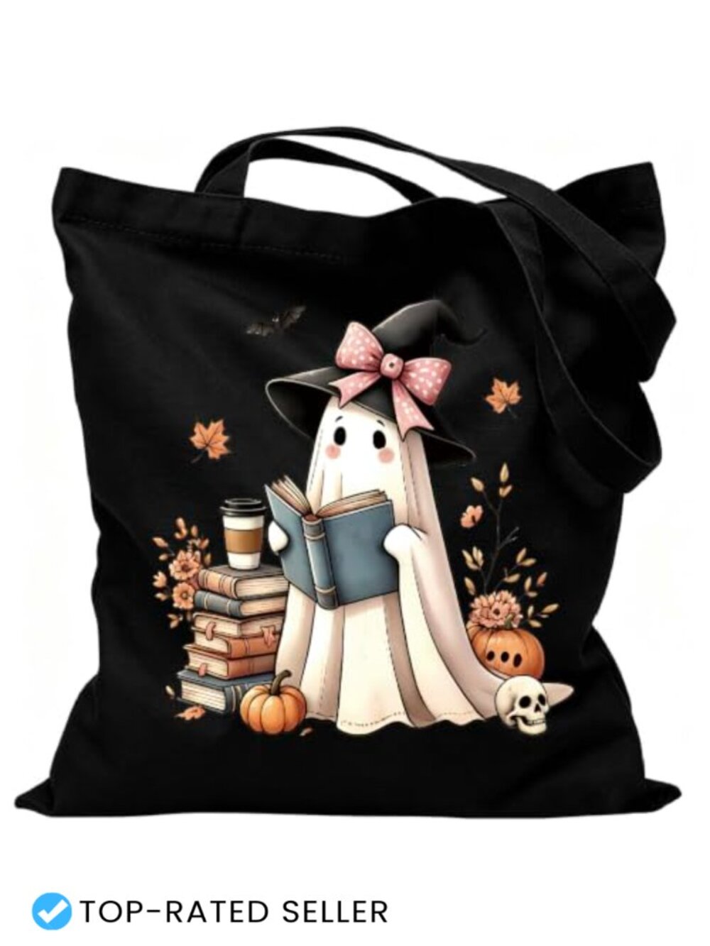 Halloween Ghost Reading Tote Canvas Book Lover Gift Shoulder Bag